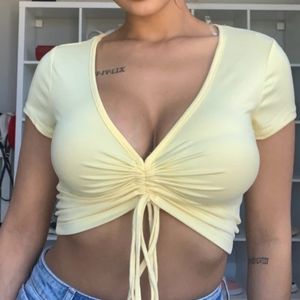 Ruched Crop Baby Tee - Yellow